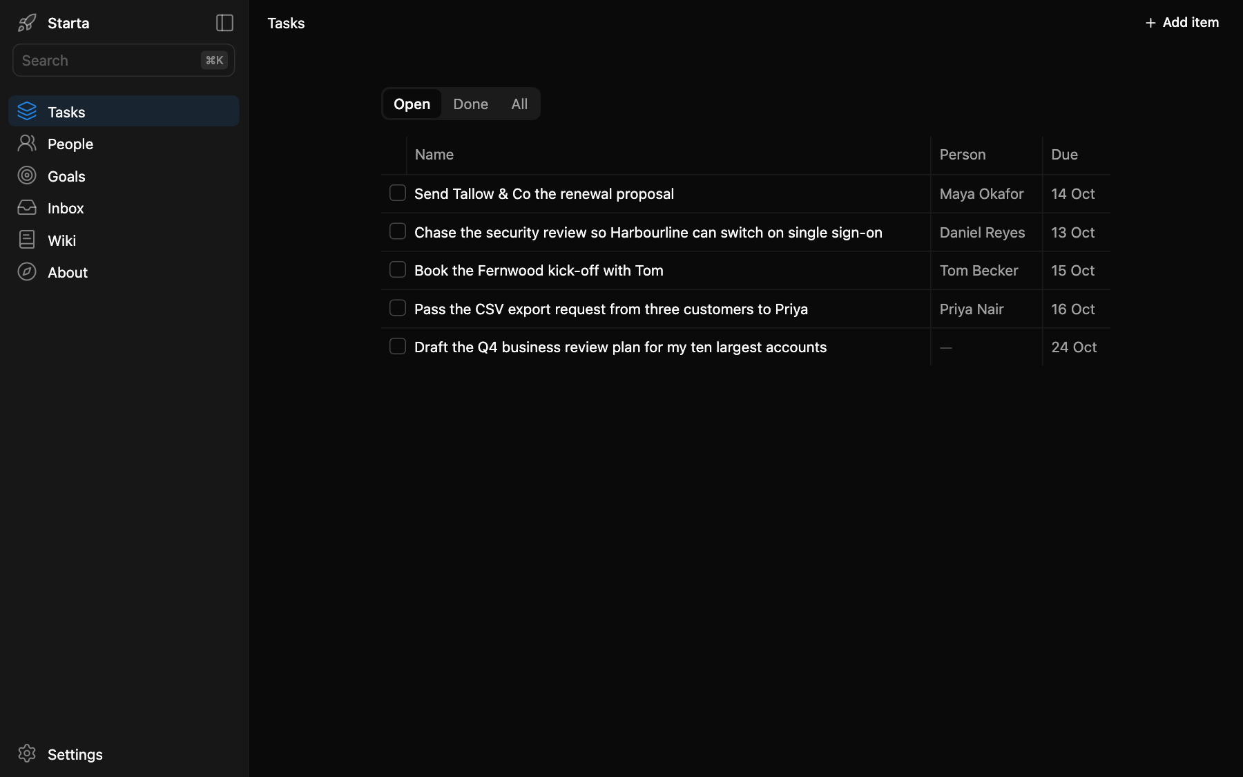 The Tasks module in a Starta app