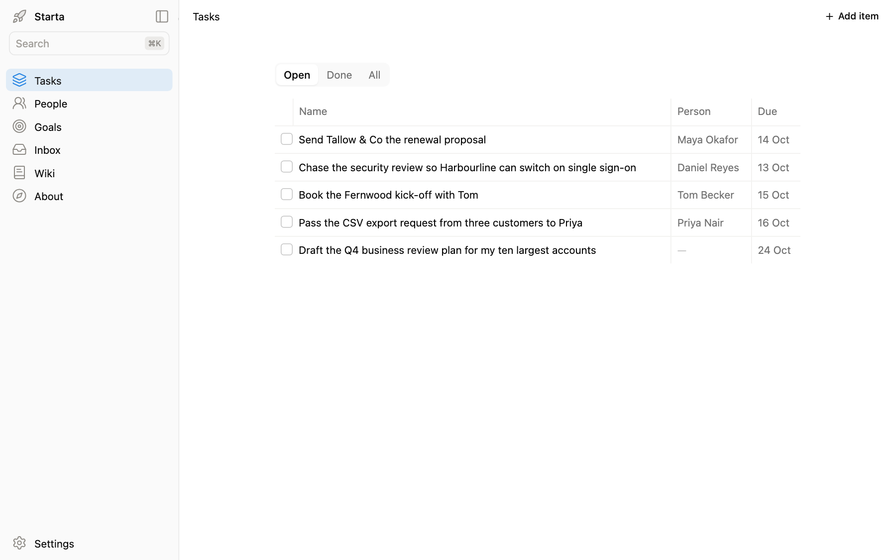 The Tasks module in a Starta app