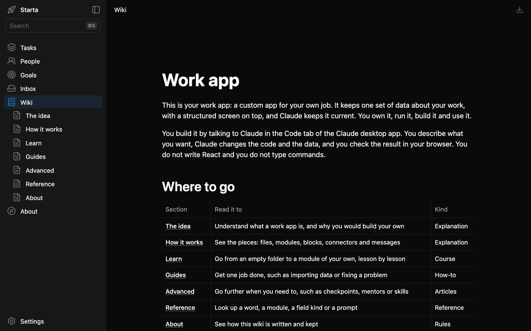 The Wiki module in a Starta app