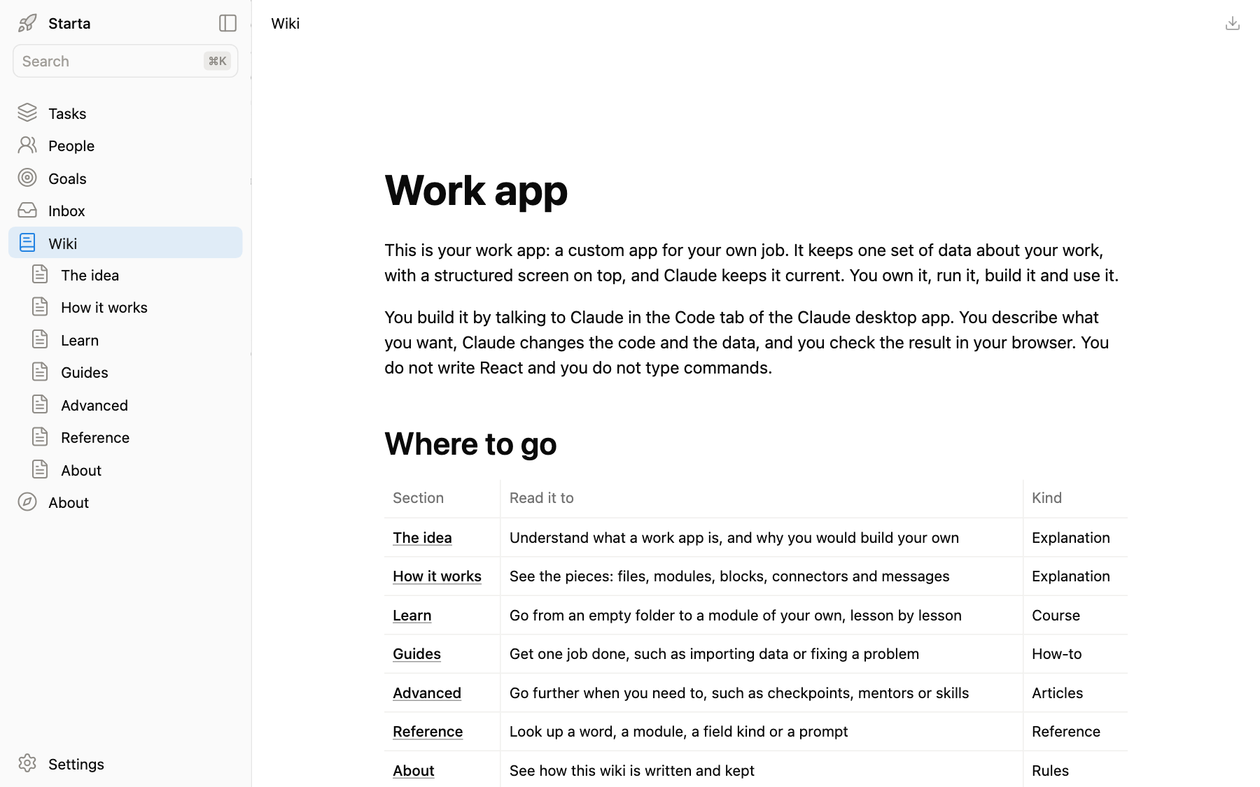 The Wiki module in a Starta app